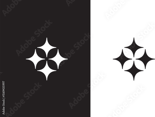 Four pointed star shape abstract design silhouette isolated on white background