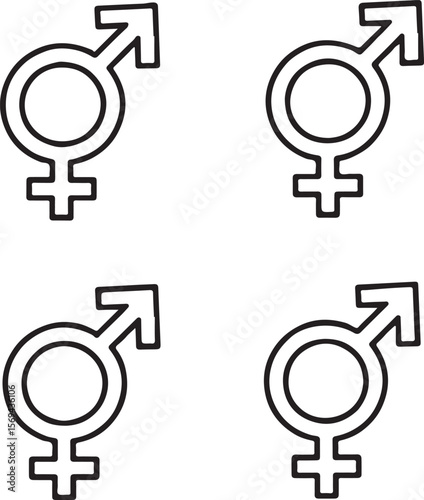 Simple black outline gender symbols arranged in square format for design and education