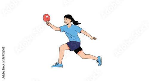 Young athletic woman playing table tennis in competitive action
