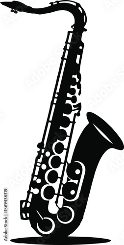 Silhouette of a saxophone musical instrument on a white background for creative concepts