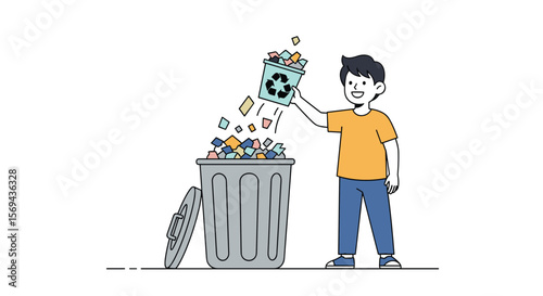 Man throwing trash into a recycling bin with a smile making environment clean