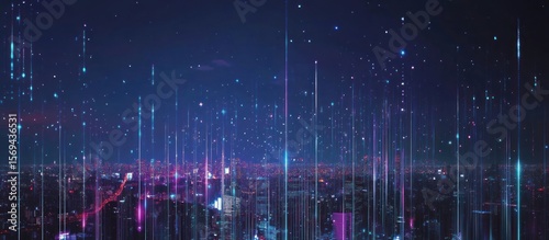 Futuristic Cityscape: Neon Lights and Digital Rain