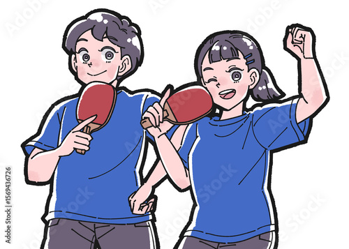 卓球をする男の子と女の子のイラスト