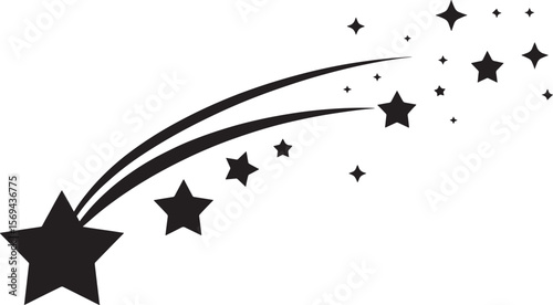 Black silhouette of a shooting star with trailing stars isolated on white background silhouette