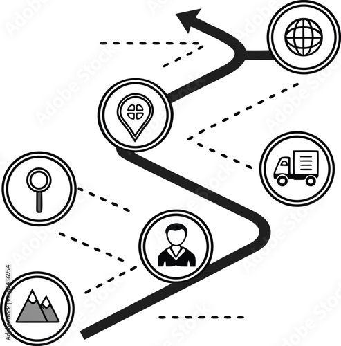 black silhouette vector of 5 stage roadmap diagram