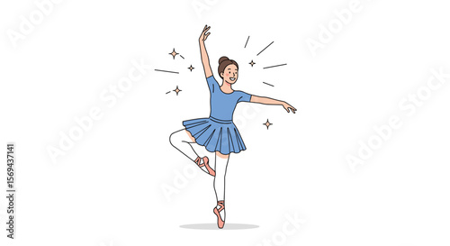Young elegant ballet dancer performing graceful pirouette with sparkles and light rays