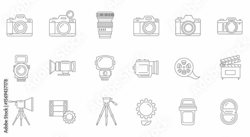 Collection of Linear Film and Photography Equipment Icons