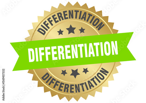 differentiation. differentiation round green and gold label isolated on transparent background
