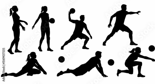 Diverse Silhouettes of Volleyball Players in Dynamic Poses