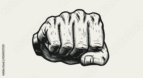 Engraved Fist Illustration: Detailed Black and White Hand with Knuckles