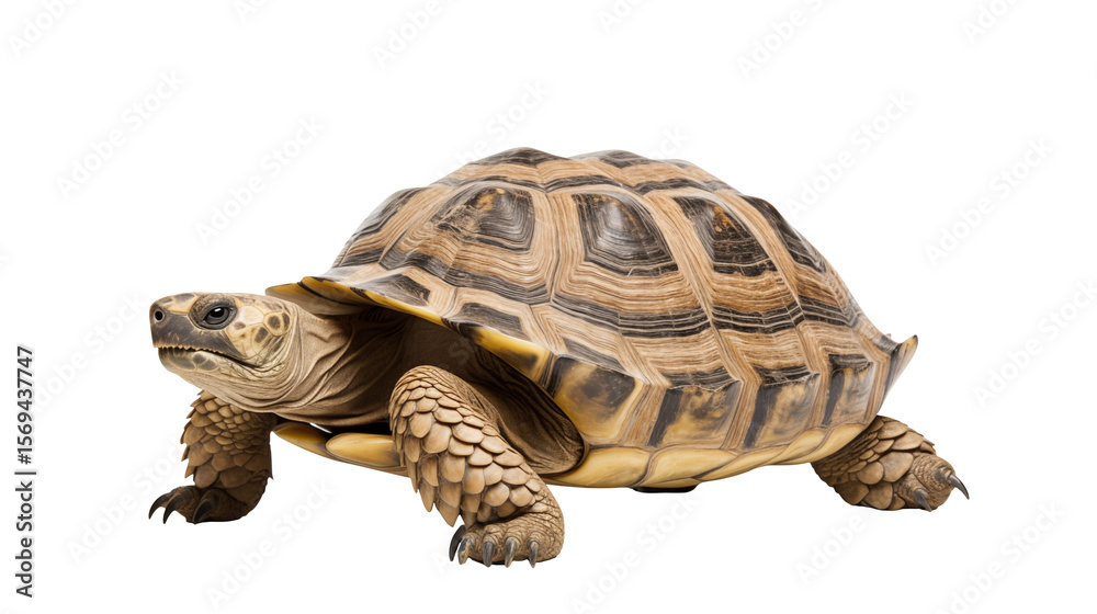 Naklejka premium A magnificent turtle exhibits its patterned shell isolated on transparent background, perfect for conservation or wildlife projects.