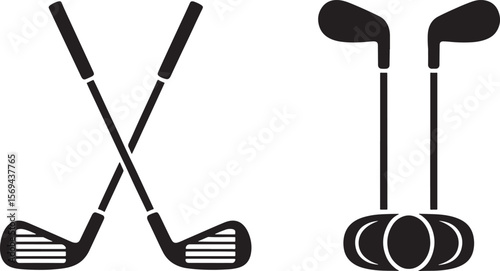 Two sets of golf clubs in silhouette isolated on white background