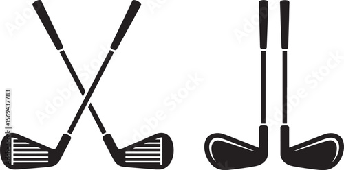 Two pairs of golf clubs in silhouette isolated on white background