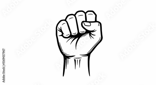 Raised Fist Vector Illustration in Black and White, Symbol of Solidarity