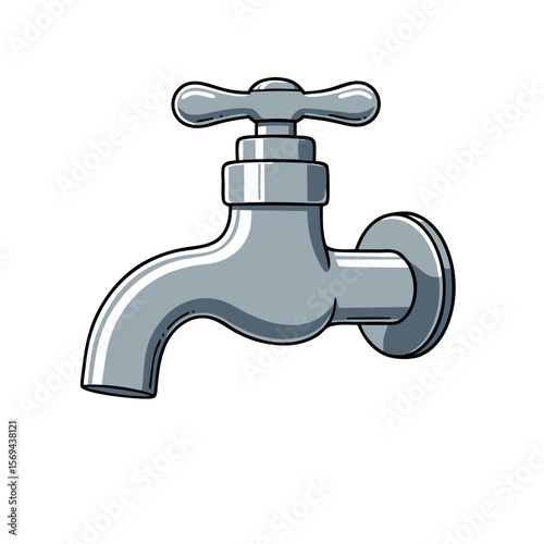 Faucet with a cylindrical spout and a round handle in vector style  