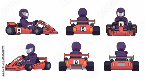 Six Views of a Red Go-Kart with Purple-Clad Driver, Number 8