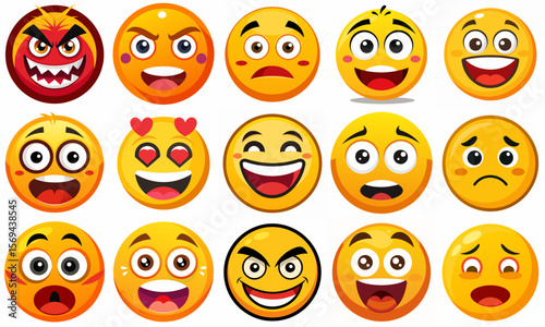 Emoji expressions set with various facial emotions and feelings