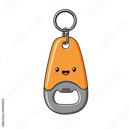 Cute orange bottle opener keychain with a smiling face  