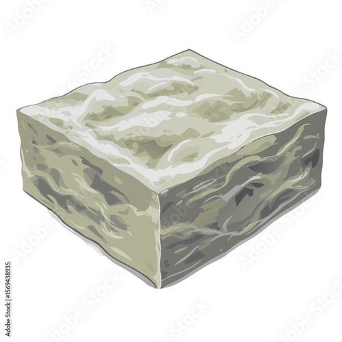 Block of fiberglass insulation with a textured surface on transparent background
