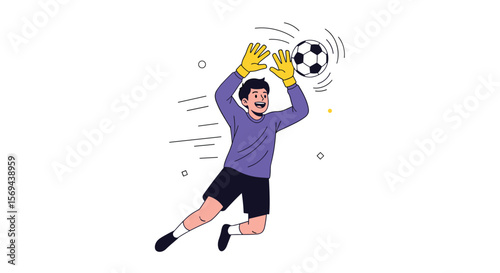 Dynamic soccer goalkeeper catching the ball mid-air in a professional match