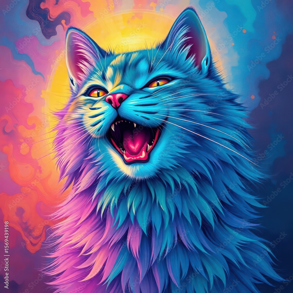 Fototapeta Radiant Furry Cat on Color Splash