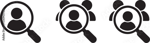 Magnifying glass over people icons silhouette isolated on white background