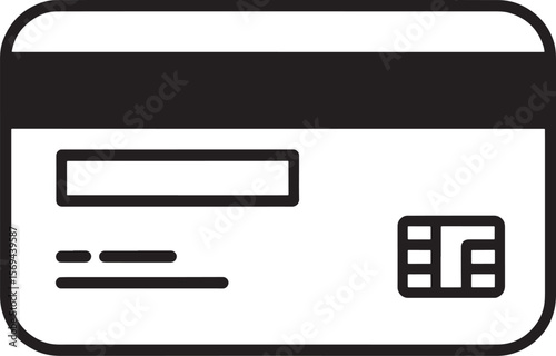 Black silhouette of a credit card with chip isolated on white background