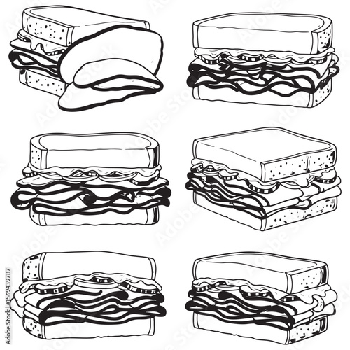 Montreal Smoked Meat Sandwich black vector. Montreal Smoked Meat Sandwich black Vector bundle.  Montreal Smoked Meat Sandwich black vector, illustration, lineart 
