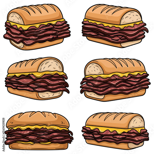 Montreal Smoked Meat Sandwich vector. Montreal Smoked Meat Sandwich Vector bundle.  Montreal Smoked Meat Sandwich vector, illustration, lineart 
