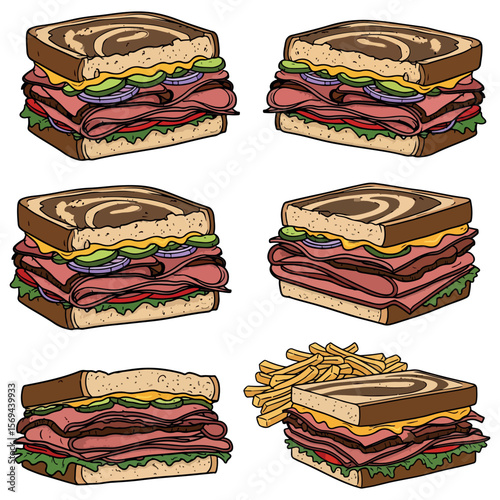 Montreal Smoked Meat Sandwich vector. Montreal Smoked Meat Sandwich Vector bundle.  Montreal Smoked Meat Sandwich vector, illustration, lineart 