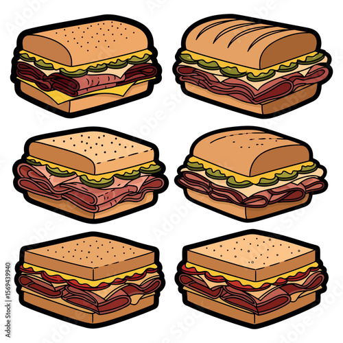 Montreal Smoked Meat Sandwich vector. Montreal Smoked Meat Sandwich Vector bundle.  Montreal Smoked Meat Sandwich vector, illustration, lineart