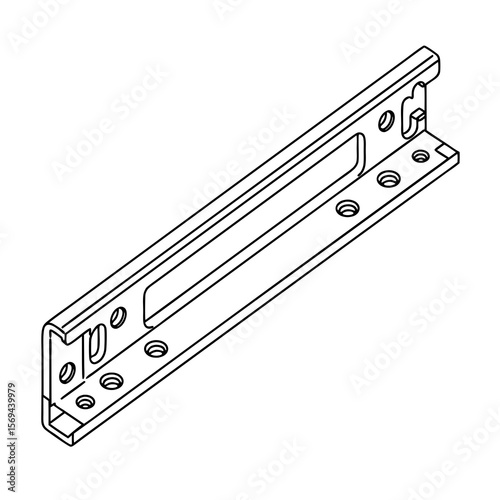 Metal drawer slide rail in industrial style with mounting holes  