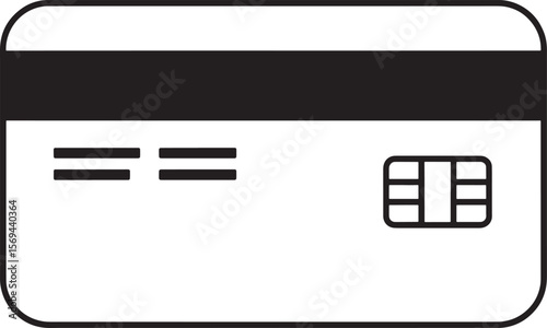 Simple black silhouette of a credit card with chip isolated on white background