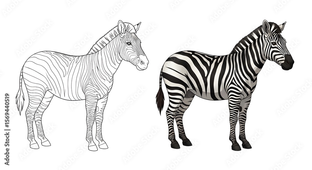 Obraz premium Standing Zebra Outline Drawing – Wildlife Line Art