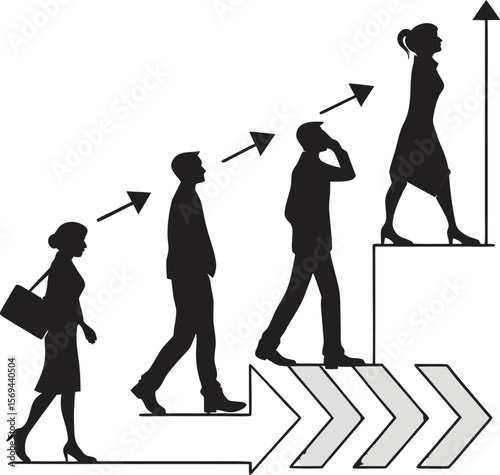 black silhouette vector of 5 step business timeline