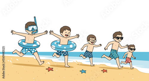 Joyful children enjoying summer beach vacation together outdoors fun day