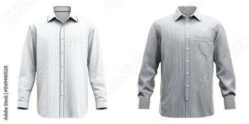 Striped formal shirt with long sleeves and collar, classic pinstripe pattern in black and white colors for modern