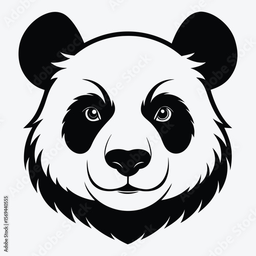 Stylized black and white illustration of a friendly panda bear face
