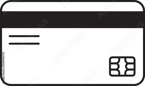Black and white credit card silhouette with chip and magnetic stripe isolated on white background