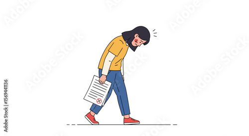 Disappointed woman walking with bad exam results feeling sad and dejected