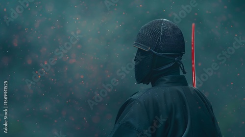 Samurai Warrior with Red Sword in Dark Atmosphere