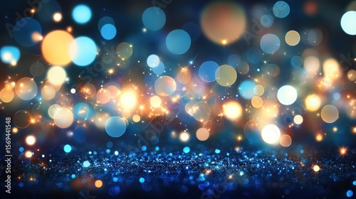 Sparkling Blue and Gold Festive Bokeh Background
