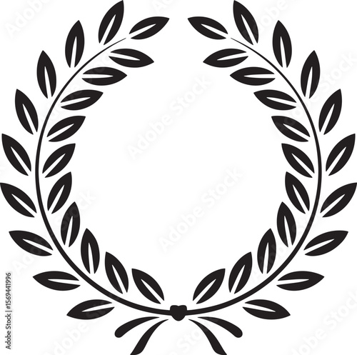 Classic black laurel wreath silhouette isolated on white background