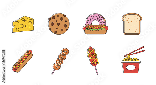 Collection of delicious fast food and snack icons for your next project