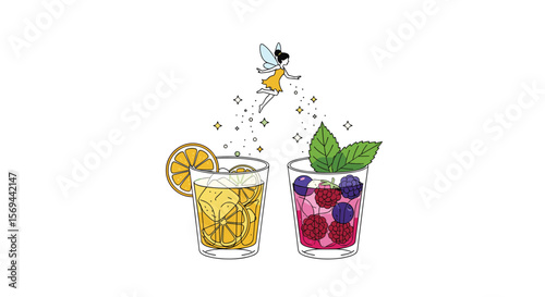Magical summer drinks with fruit and a fairy sprinkling sparkles