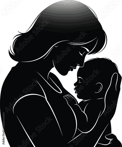 A mother is holding her baby isolated on white background