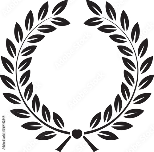 Classic laurel wreath emblem with ribbon detail isolated on white background silhouette
