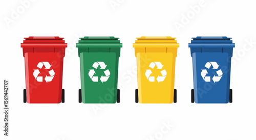 Colorful Recycling Bins with Recycle Symbol, Isolated on White Background