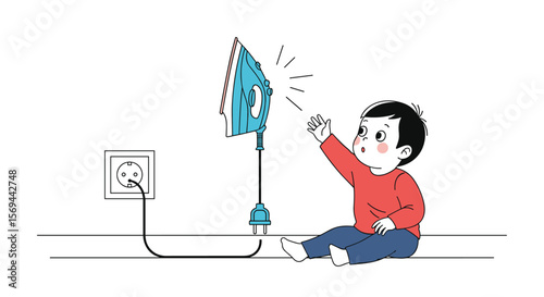 Children are at risk of electric shock from hot iron left unattended on wall outlet safety precautions