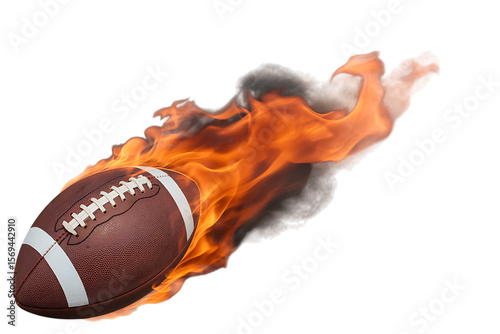 American football in flames isolated on transparent background